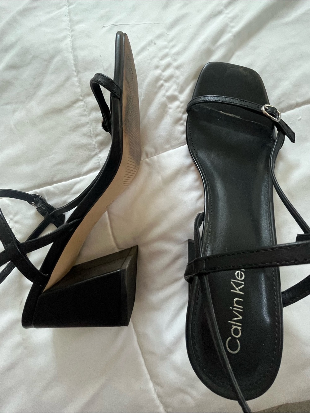 Calvin Klein Black Strappy Block Heel Sandals
